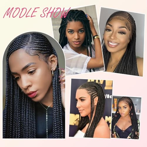 lumeng 13X6 HD Lace Front Cornrow Braided Wigs for Women Knotless Braided Wigs 32" Box Braid Wig with Baby Hair Premium Synthetic Lemonade Braids Natural Looking Hair Black Braided Lace Front Wigs