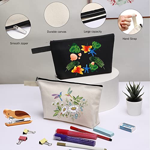10 Pieces Cotton Canvas Makeup Bag with Bottom, Multi Purpose Cosmetic Bag with Zipper MN-WB07 Wb07