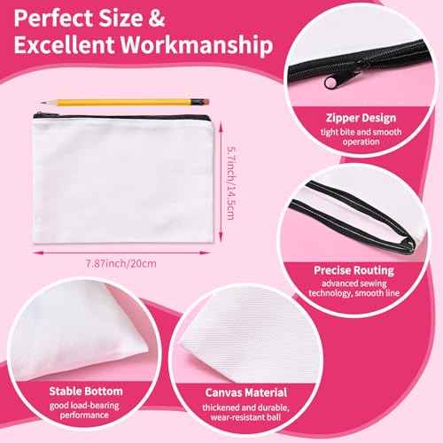 24Pcs Sublimation Blank Canvas Makeup Bags, Bulk Blank DIY Heat Transfer Cosmetic Makeup Bags w/Black Zipper for Bridesmaid Makeup Bag Travel Toiletry Pouch Storage Halloween Craft Christmas Day Craft