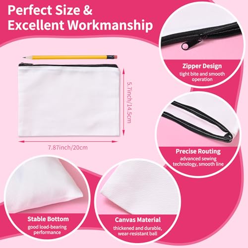 24Pcs Sublimation Blank Canvas Makeup Bags, Bulk Blank DIY Heat Transfer Cosmetic Makeup Bags w/Black Zipper for Bridesmaid Makeup Bag Travel Toiletry Pouch Storage Halloween Craft Christmas Day Craft