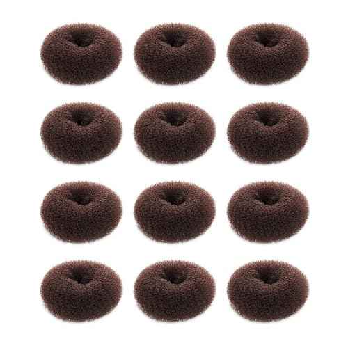 Hair Donut Set - 12 Pcs Crown Shapers for Short and Thin Hair, Kids Girls Women (Size S/ 2.3 Inch, Dark Brown)