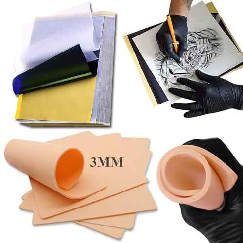 3MM Tattoo Practice Skin Transfer Paper Kit - Anghie 3pcs Fake Skins 3MM Thick with 10pcs Transfer Paper for Beginners & Artists Tattoo Supplies