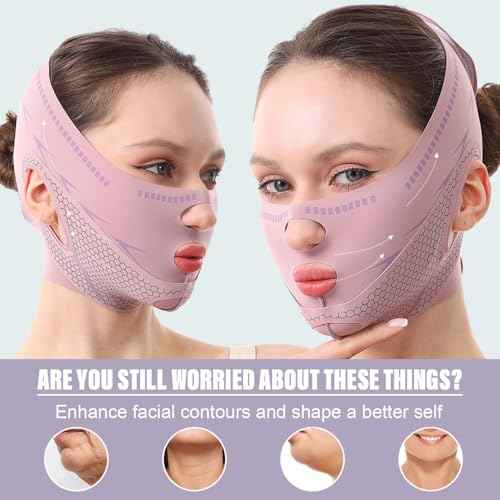 Chin Strap For Sleeping Face Lift, Double Chin Reducer, Reusable 3D V Line Lifting Mask, Graphene Breathable Lce Silk Face Lift Mask for Double Chin Reduction, Facial Contouring & Sagging Cheeks