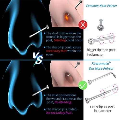 2 PCS Disposable Nose Piercing Gun Self Nose Piercing Kit Piercing Nose Rings Piercer Hypoallergenic Nose Stud