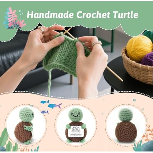 Funny Mini Crochet Turtle Gift ? Handmade Positive Sea Turtle Decor, Emotional Cute Stuffed Animal, Graduation Birthday Teacher Appreciation Gifts for Women Men Coworker Friends