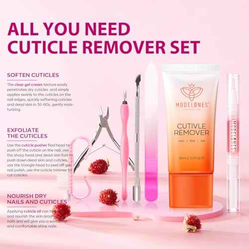 Modelones Cuticle Remover Kit - Cuticle Remover Cream & Cuticle Oil, Cuticle Care Kit w/Cuticle Trimmer Cuticle Pusher & Cuticle Nipper for DIY Nail Manicure, Removedor de Cuticula for Nail Care
