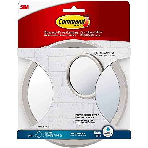 Command Bath Mirror, 2-Pack of 1 Mirror and 2 Water-Resistant Command Strips, Damage Free Bathroom Organization