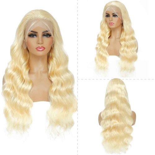 MUXFILLA 613 13x6 Lace Front Wig Human Hair 200 Density HD Body Wave Blonde Lace Front Pre Plucked Lace Frontal Wig Blonde, 26 Inch