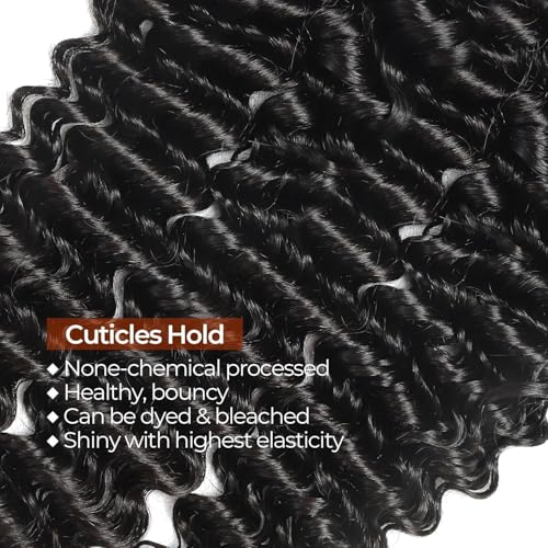 Deep Wave Bundles Human Hair Brazilian Virgin Hair Weave 3 Bundles Deep Curly 12A Grade Unprocessed Human Hair Extensions Natural Black 100g/pc 16 18 20 Inch