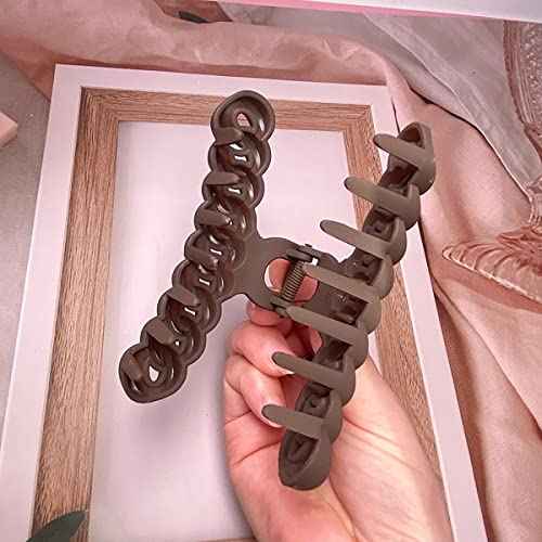 4 PCS Braided Chain Design Hair Clips - Large 4.5" Matte Clips for Thick Hair, Strong Hold, Cute Big Clips for Women (Mocha/Neutral)