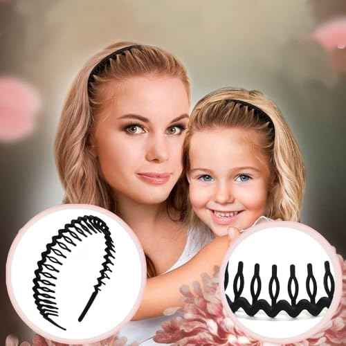 8 PCS Fashion No Slip Effortless Plastic Headbands with Teeth Comb Black Skinny Hair Accessories Bands for Women Men Teen Girls, Matte Black