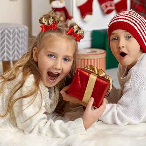 2 Pairs Christmas Hair Clip - Christmas Reindeer Antlers Headdress, Cute Bow Ties Antlers Ears Hair Pins, Christmas Party Hair Accessories for Girls Women (Gold & Red)