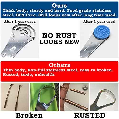 MOOSEC Tongue Scraper for Adults&Kids, Durable Food Grade 2 in 1 Silicone Tongue Brush and 100% Stainless Steel Tongue Scrapers, Reduce Bad Breath