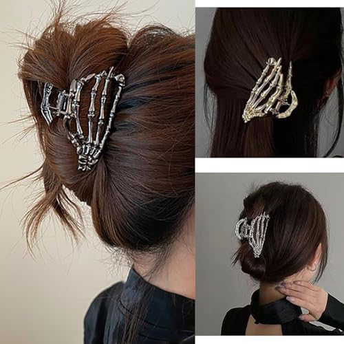 3 Pack Gothic Hair Clips Ghost Hand Hair Claw Clips Metal Skeleton Hair Halloween Accessories for Thick Hair Thin Hair for Women and Girls Cosplay