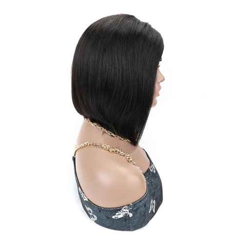 Bob 4x4 Lace Closure Wig Straight Short Bob Wigs Human Hair Middle Central Part Brazilian Virgin Hair Glueless Lace Front Wig for Women with Baby Hair 150% Density (Natural Black Color, 12inch)