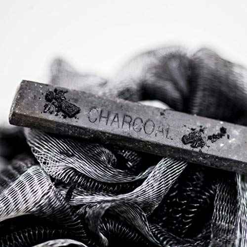 Loofah Back Scrubber for Shower | Bamboo Charcoal Fiber Infused | Loufas for Men & Women | Includes 1 Long Handled Shower Sponge, 1 Bath & Shower Luffa Pouf & 1 Hook to Hang Stuff (Slate Grey)