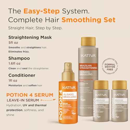 Kativa Brazilian Keratin Straightening Treatment with Hyaluronic Acid and Premium Serum ? 12 Weeks Formaldehyde-Free Smoothing Treatment. All Hair Types.