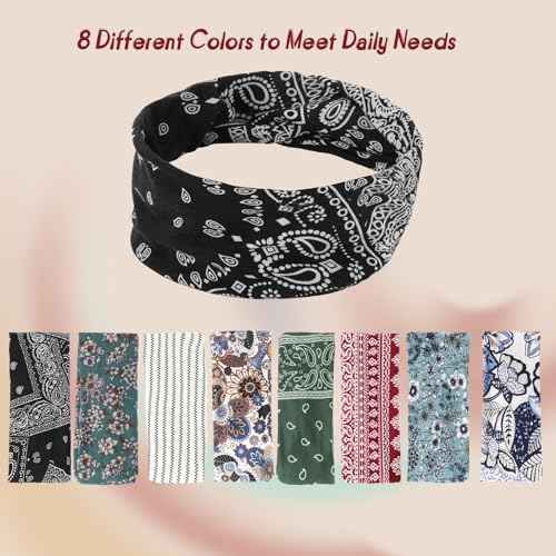 obeoby 8 Pack Headbands for Women, Boho Style Headbands Non Slip Fashion Wide Headband Hair Wrap Stocking Stuffers for Women Girls