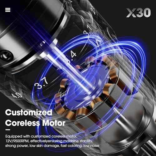 Filter Tattoo Gun - 7 Strokes 2.0-4.0mm Tattoo Machine Pen with Extra OLED Digital Display 1600mAh Battery Power Rotary Tattoo Gun for Beginners and Artists (X30 Black)