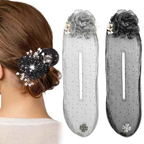 2 PACK Big Camellia Flower Bun Makers - Hair Twister Accessories for Flexible, Quick Donut Bun Wraps for Women (Style 3)