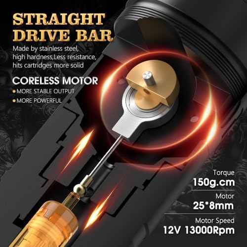 Ambition Ninja Ultra Wireless Tattoo Machine with Intelligent Billing Feature- Rotary Cartridge Pen with 1900mAh Wireless Tattoo Gun Coreless Motor Straight Drive Bar Equipment for Tattoo Artists