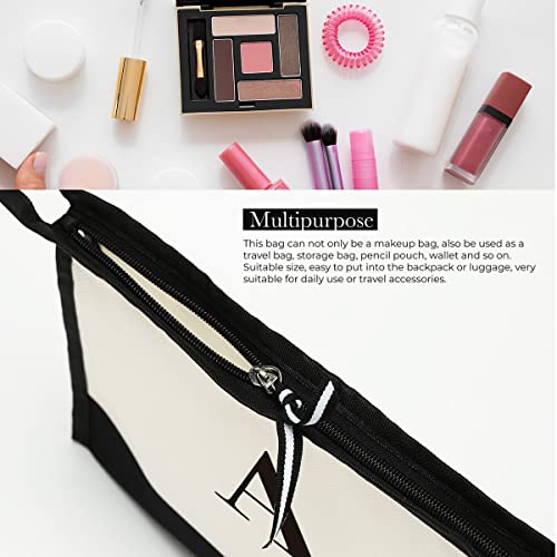 Monogrammed for Women Initial bridesmaid gifts, Personalized monogram Monogram Cosmetic Bag,Travel Makeup Bag Suitable for Wedding weekend Beach Gift for Women Teachers Friends.Pure letters A