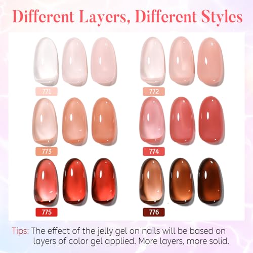 AIMEILI Transparent Icy Jelly Gel Nail Polish Soak Off U V LED Hema Free Nail Polish Vegan Cruelty-free Nail Salon Varnish 6 Color Set Kit of 78