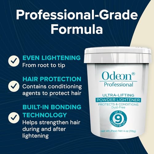 Odeon Professional Ultra-Lifting Powder Lightener ? Hair Bleach Lifts Up to 9 Levels | Dust-Free Formula for Balayage, Highlights & Full Bleach ? Trial Size