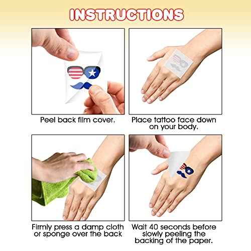 ArtCreativity American USA Patriotic Individual Tattoos for Kids (Pack of 144) Non-Toxic 1.5 Inch Pre-Cut Temporary Tattoos - Red White and Blue, July 4th Labor Day Tattoo Party Favors and Accessories