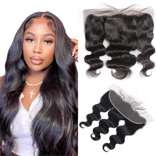 13x4 Ear to Ear HD Lace Frontal Closure 12A Unprocessed Brazilian Virgin Body Wave Human Hair Frontal 150% Density 18 Inch Full Lace Closures Pre Plucked Natural Black