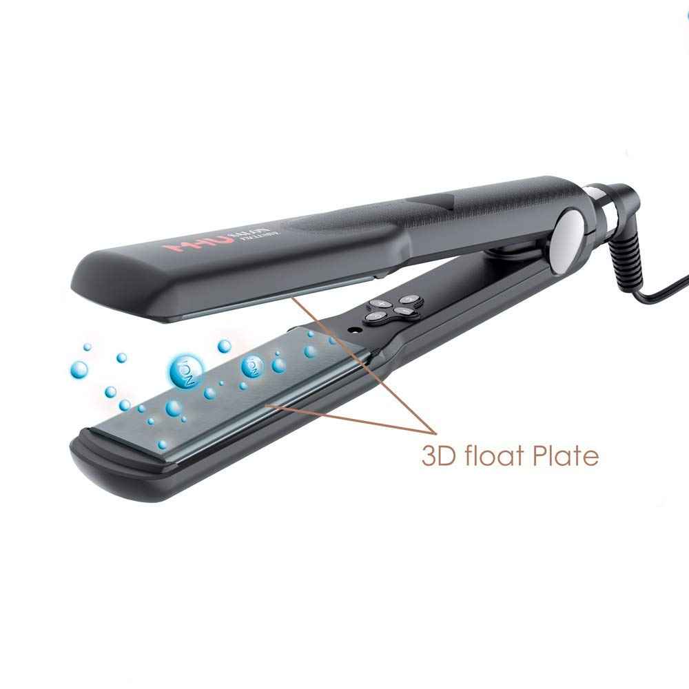 Professional Dual Voltage Hair Straightener 1.25" Keratin Ceramic Flat Iron Fast Heat Up for Home Use Iron Wide Plate Adjust Temperatures Auto Shut Off, Black