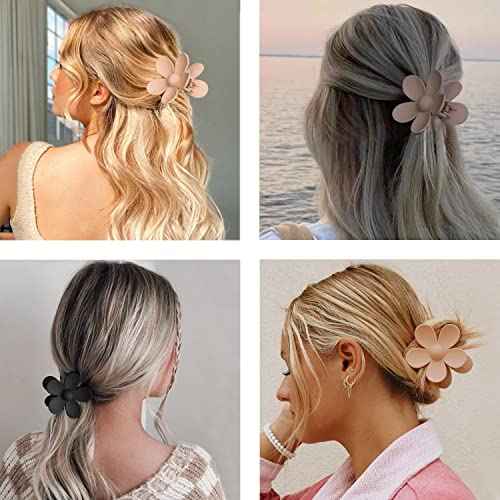 Flower Hair Clips 8PCS, Large Claw Clips for Women Girls Thick Thin Hair, Strong Hold Non slip Big Matte Dasiy Jaw Clamps Hair Accessories 8 Colors