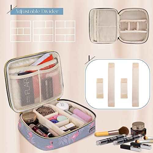 Teamoy Travel Makeup Brush Case, Portable Makeup Brush Organizer Professional Cosmetic Pouch Bag with Handle for Womens Makeup Essentials, Flamingo