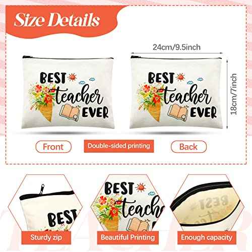 Highergo 2 Pcs Christmas Teacher Appreciation Gifts Set for Women Personalized Xmas Gifts Kits Cosmetic Bag Makeup Pouch Thank You Bangle Bracelet Keychain Present, Best Teacher Ever Present