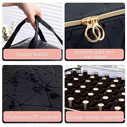 Uross Nail Polish Organizer Bag Holds 42 Bottles Nail Polish & Nail Lamp, Gel Nail Polish Organizers and Storage box for Nail Tech, Nail Kit Supplies Organizer Case - Black