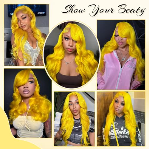 Yellow Wig Human Hair 200 Density Yellow Lace Front Wig Human Hair Body Wave Lace Front Wigs Human Hair Pre Plucked 13x4 HD Lace Frontal Wig Glueless Wigs 24 Inch