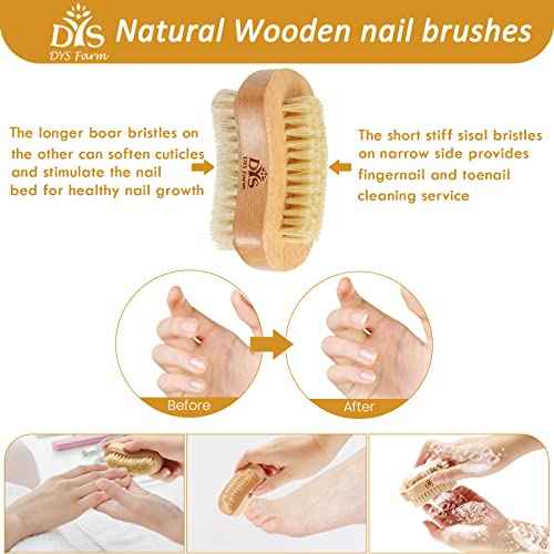 Generic Wooden Fingernail Nail Brushes for Cleaning, Natural Boar Sisal Bristle Two-sided Non-slip Hand Foot Nails Cleaner Scrubber for Men Women Kids