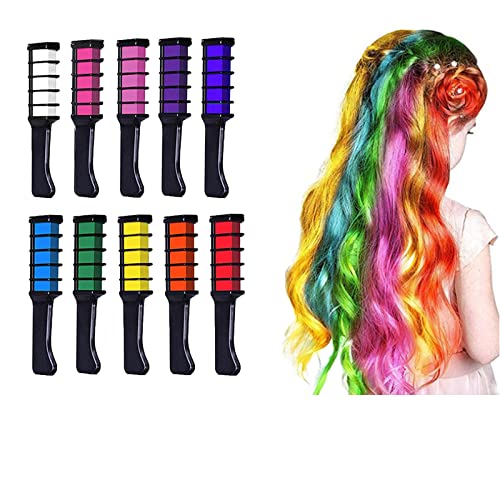 10 Colors Hair Chalk Comb for Girls Kids, HOINCO Temporary Bright Hair Color Dye Washable Hair Color Chalk for Girls Age 4 5 6 7 8 9 10+ Birthday Party Halloween Christmas Cosplay New Year