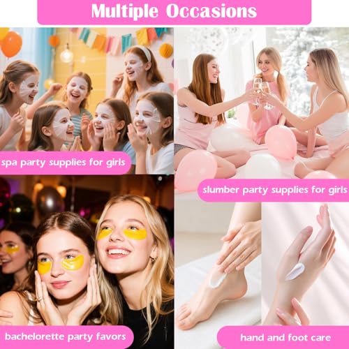 90 PCS Spa Party Supplies for Girls, Include 10 PCS Lip Mask, Eye Mask, Facial Masks, Lip Balm, Hand Cream, Scrunchie, Compressed Towel, Organza Bag, Cards, Spa Birthday Party Supplies for Girls