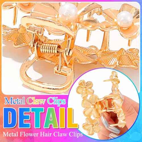 BARTOSI Small Claw Clips Gold Metal Hair Clips Cute Fancy Hair Claw Clip Flower Hair Accessories for Women and Girls (Pack of 2)