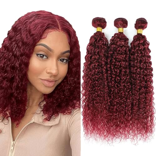 99j Bundles Human Hair Burgundy Kinky Curly 3 Bundles 12 14 16 inch Vinmdonm Red Hair Bundle Brazilian Unprocessed Virgin Remy Hair Extensions