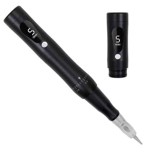 Cordless Permanent Makeup Machine Kit 5 Speeds Levels with Spare Battery for Eyebrows Eyeliner Lip Brushing (Black Machine)