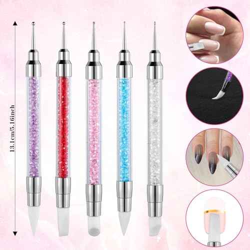 62PCS Nail Art Brushes Set Nail Art Tool Set 5Pcs Dual Tipped Silicone Dotting Sculpture Pen 5Pc Striping Liner Brush 50PCS Nails Arts Sponges with Grabbing Pen Mixing Palette Pens Holder for Manicure