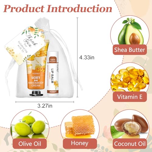 30 Sets Bulk Hand Cream and Bulk Lip Balm Gifts, Stocking Stuffers for Women, Wedding Favors for Guests with Thank You Card and Organza Bags, Christmas Gifts, Employee Appreciation Gifts