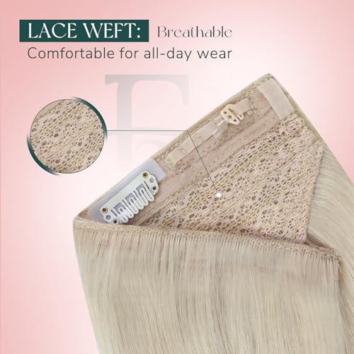 Easyouth Wire Hair Extensions Blonde Invisible Wire Hair Extensions Human Hair White Blonde 16 Inch 80g Secret Fish Line Hair Extension Soft Hair One Piece Hair Extension Natural Look