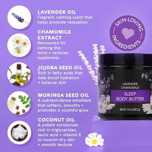 Nature's Beauty Lavender Chamomile Sleep Body Butter Multi-Pack - Sleep Well Luxury Rich Moisturizer, Relax + Calm Your Skin, Made w/Shea Butter, Jojoba + Moringa Seed Oils, 12 oz (2 Pack)