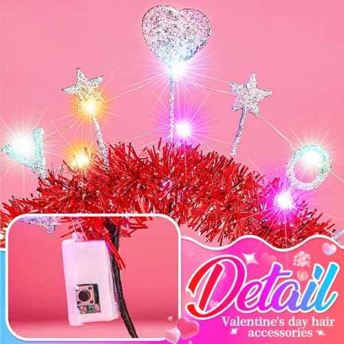 BARTOSI Valentine's Day Headbands Light Up Headband Love Heart Hair Band Hair Accessories for Women