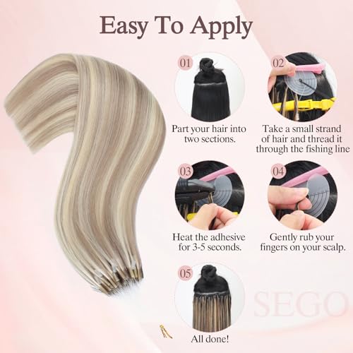 50pcs U Tip Hair Extensions, Micro Ring Human Hair Extensions, Upgraded K Tip Hot Fusion, Long Straight Keratin Extensions, 22 inches, Gold Brown mixed Bleach Blonde, 50g/pack