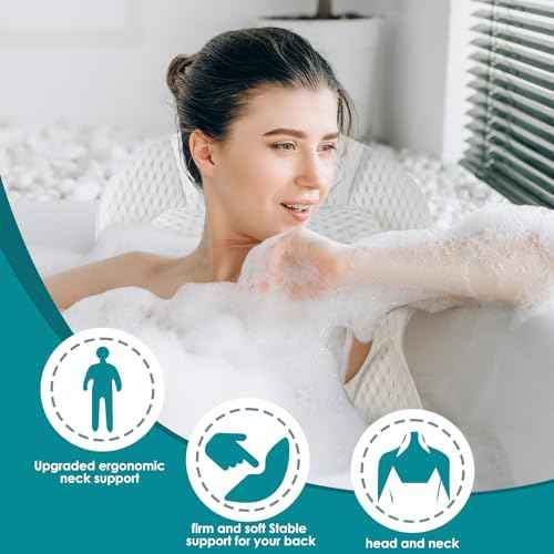 Bath Pillow Bathtub Pillow, Luxury Bath Pillow for Neck and Back Support-with Comfortable 5D Breathable Cotton and Non-Slip Suction Cup Bathtub Accessories - Spa Bath for Women Bath Pillows for tub