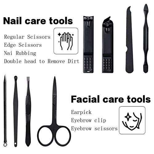 Manicure Kit Nail Clippers Set Stainless Steel Professional Pedicure Black 8 in 1 Grooming Nail Scissors Cutter Ear Pick Tweezers Scissors Eyebrow Nail file ... for Man&Women gift (black/red_8in1)